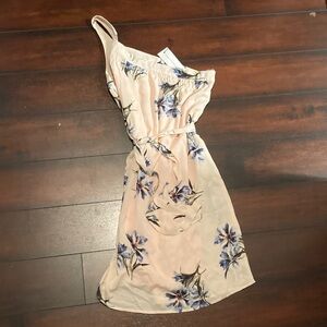 Floral One-Shoulder Summer Dress - Peach with Blue Floral